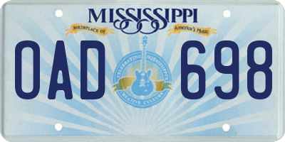 MS license plate OAD698