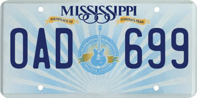 MS license plate OAD699