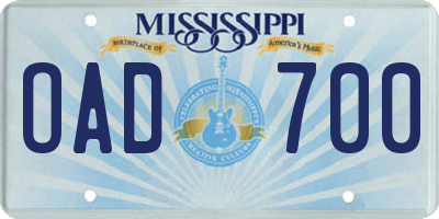 MS license plate OAD700