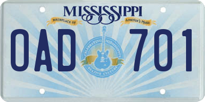 MS license plate OAD701