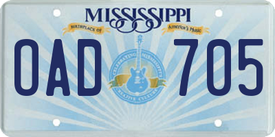 MS license plate OAD705