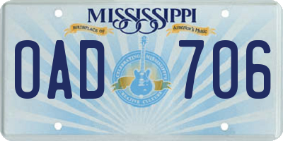 MS license plate OAD706