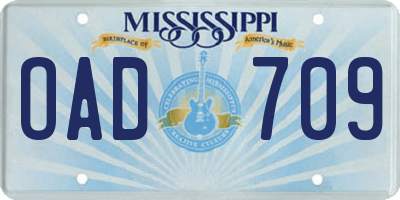 MS license plate OAD709