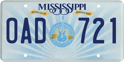 MS license plate OAD721