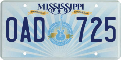 MS license plate OAD725