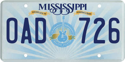 MS license plate OAD726