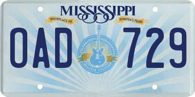 MS license plate OAD729