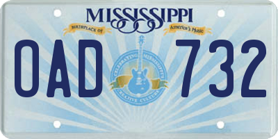 MS license plate OAD732