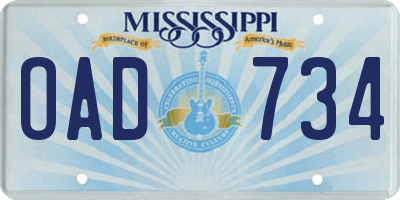 MS license plate OAD734