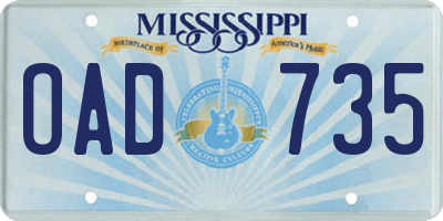 MS license plate OAD735