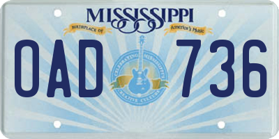 MS license plate OAD736