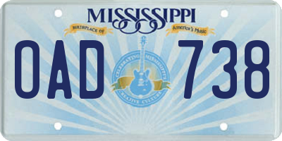 MS license plate OAD738