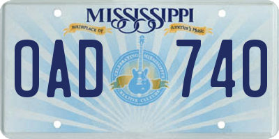 MS license plate OAD740