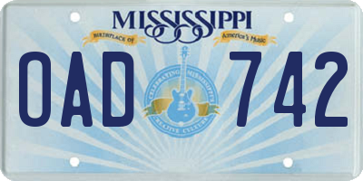 MS license plate OAD742