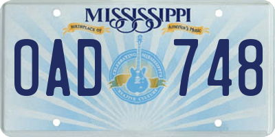 MS license plate OAD748