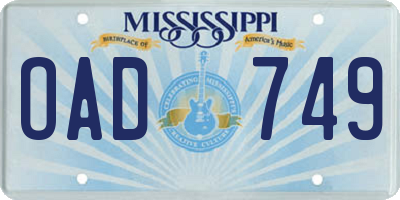 MS license plate OAD749