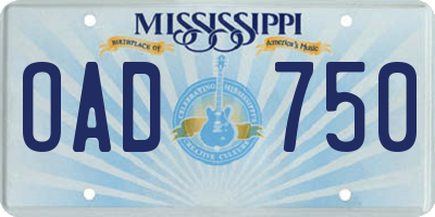 MS license plate OAD750