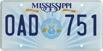 MS license plate OAD751