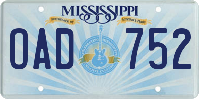 MS license plate OAD752