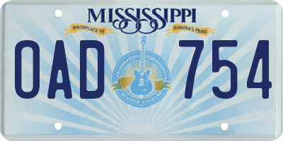 MS license plate OAD754
