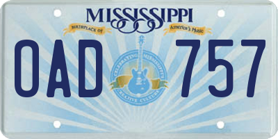 MS license plate OAD757