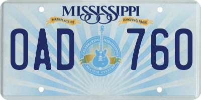 MS license plate OAD760
