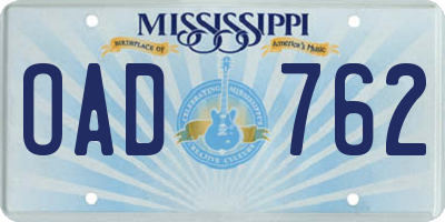 MS license plate OAD762