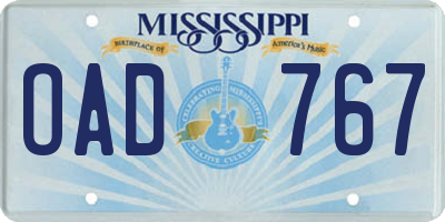 MS license plate OAD767