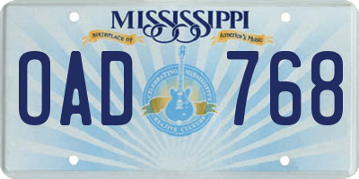 MS license plate OAD768