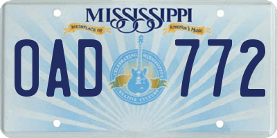 MS license plate OAD772