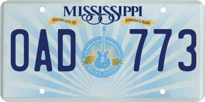 MS license plate OAD773