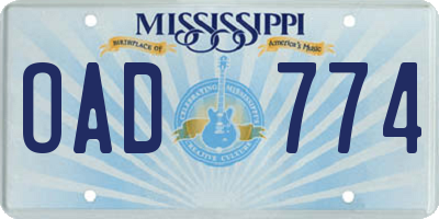 MS license plate OAD774
