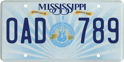 MS license plate OAD789