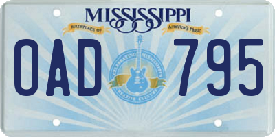 MS license plate OAD795