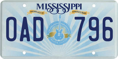 MS license plate OAD796