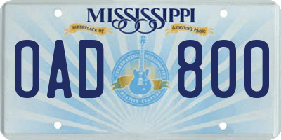 MS license plate OAD800