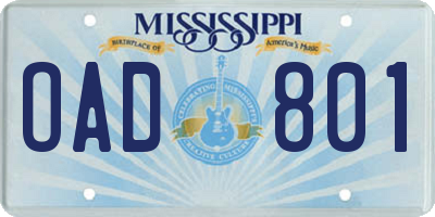 MS license plate OAD801
