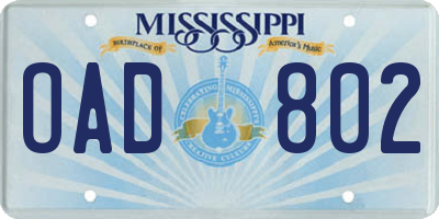 MS license plate OAD802