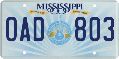 MS license plate OAD803