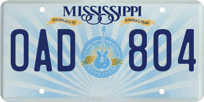 MS license plate OAD804