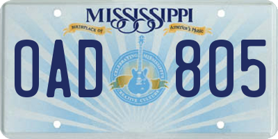 MS license plate OAD805