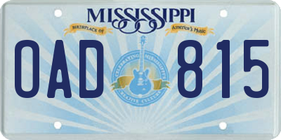 MS license plate OAD815