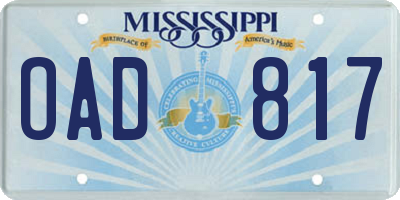 MS license plate OAD817