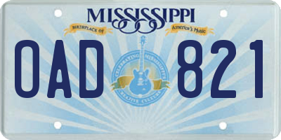 MS license plate OAD821