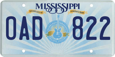 MS license plate OAD822