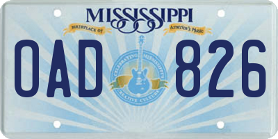 MS license plate OAD826