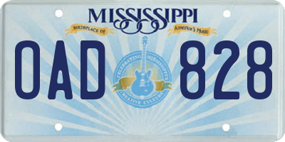 MS license plate OAD828