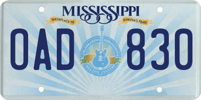 MS license plate OAD830
