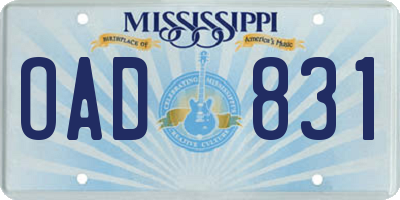 MS license plate OAD831