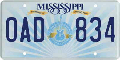 MS license plate OAD834